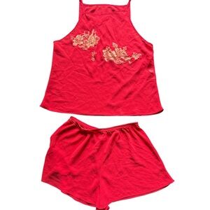 Victoria’s Secret Collection Red Sheer Cami Shorts Pajama Set Small Vintage